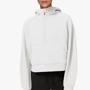 LASLULU Cropped White Fleece Lined Collar Pullover 1/2 Zipper Sweatshirt, S